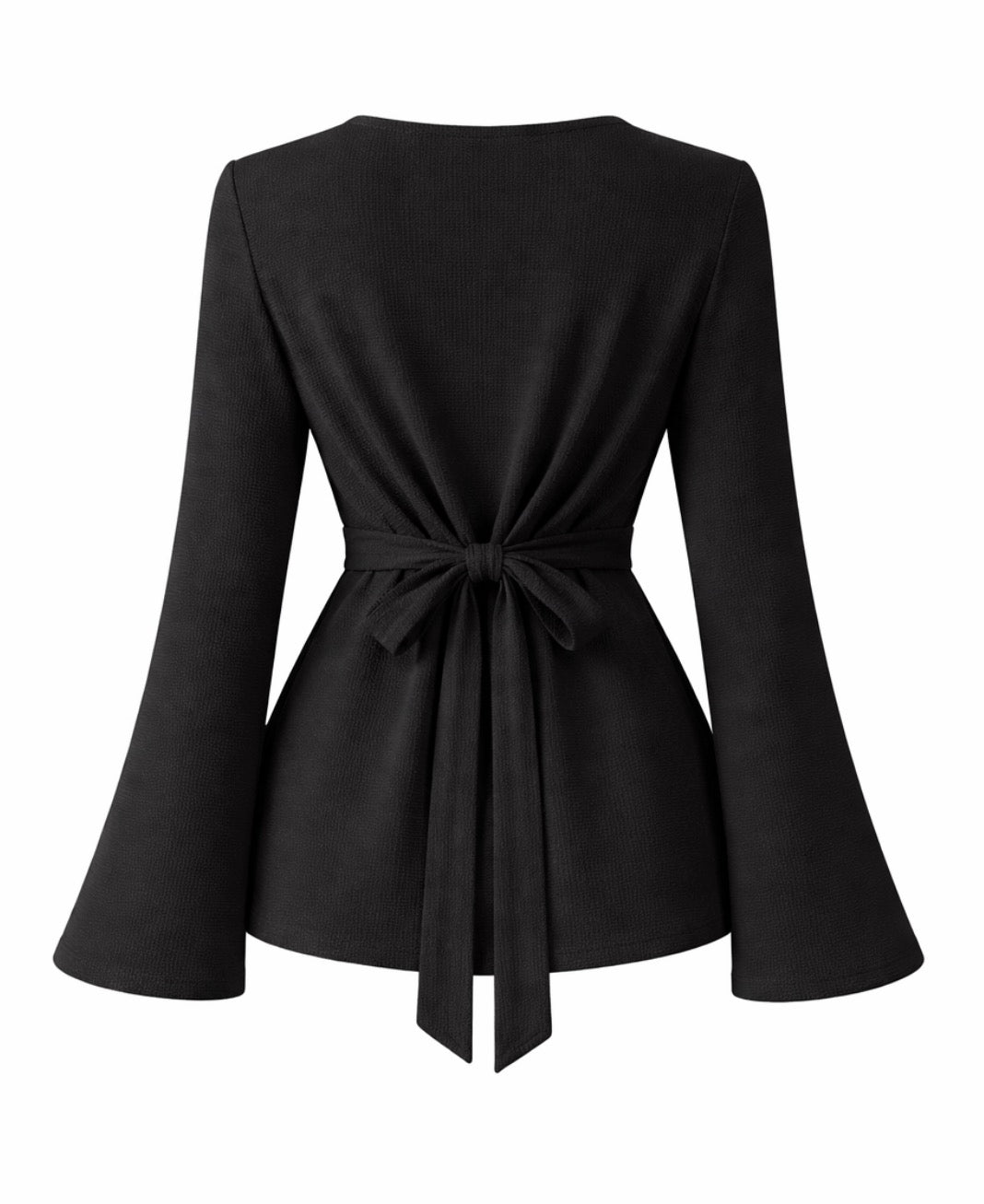 Black flared long sleeve cotton top for women
