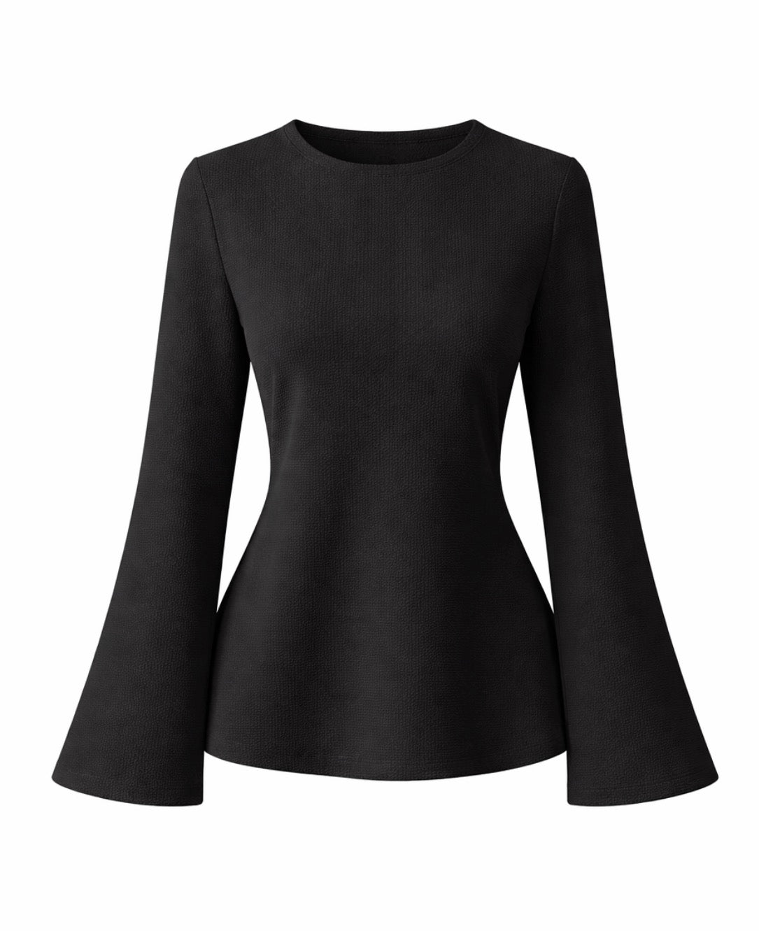 Black flared long sleeve cotton top for women