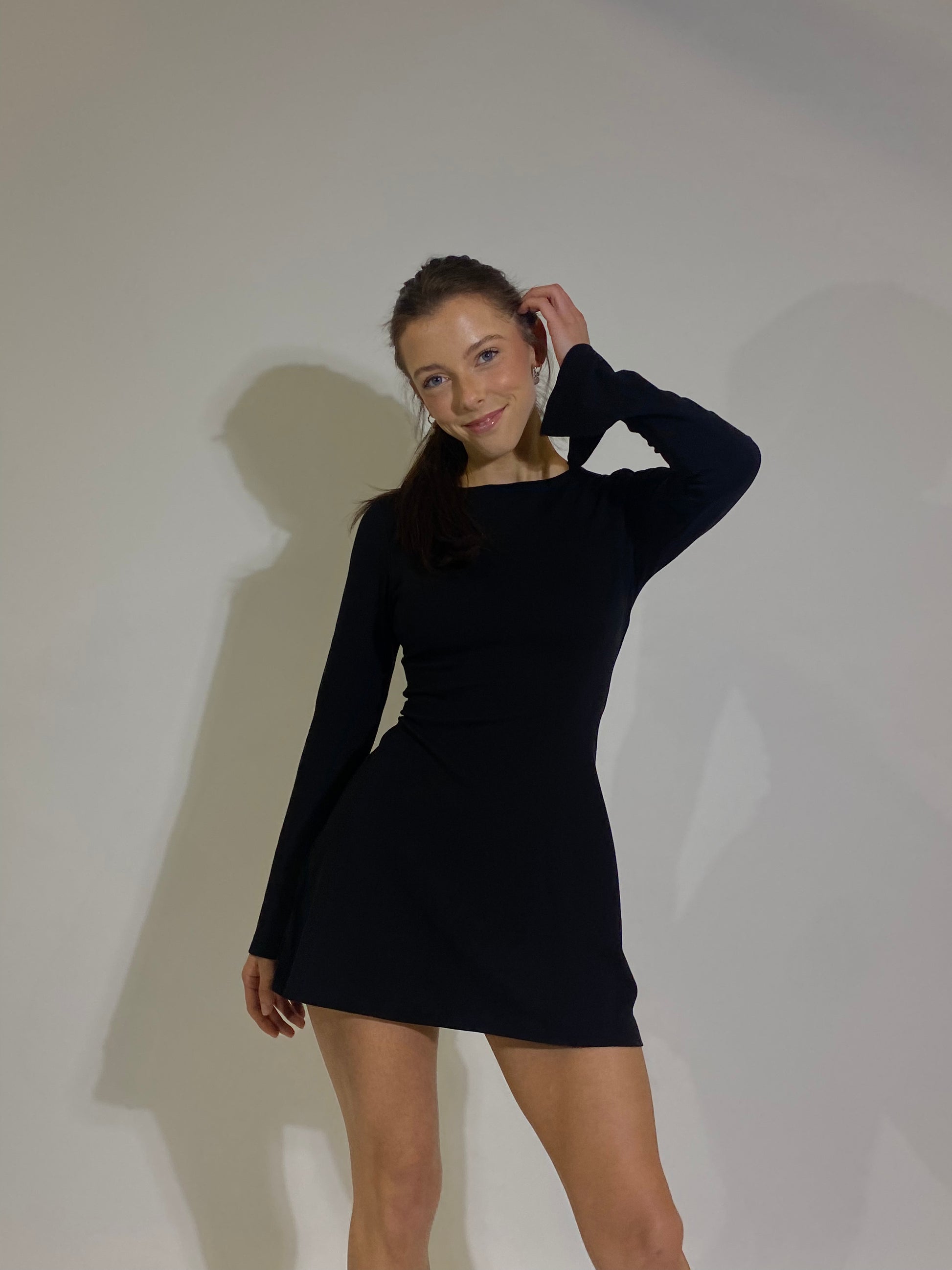 black long sleeve dress nz The Jade Black Mini Dress