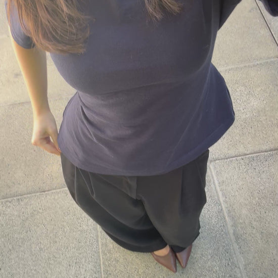 Navy Short Sleeve, Cinched in, Tie Back Top