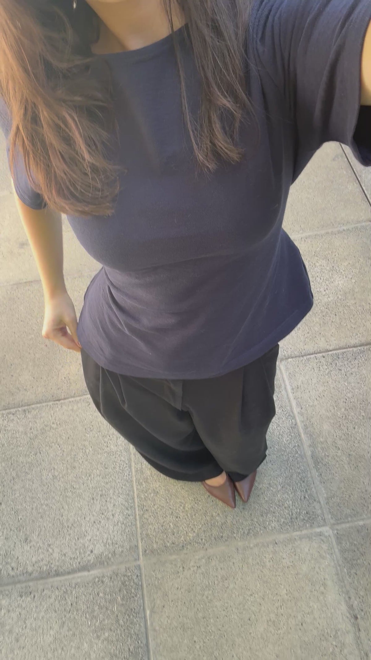 Navy Short Sleeve, Cinched in, Tie Back Top
